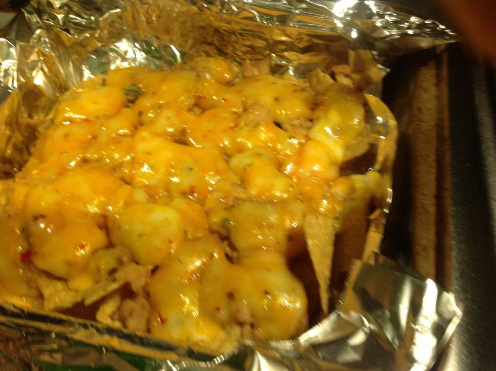 Put in oven and heat just until cheese is melted--probably around five minutes or less.
