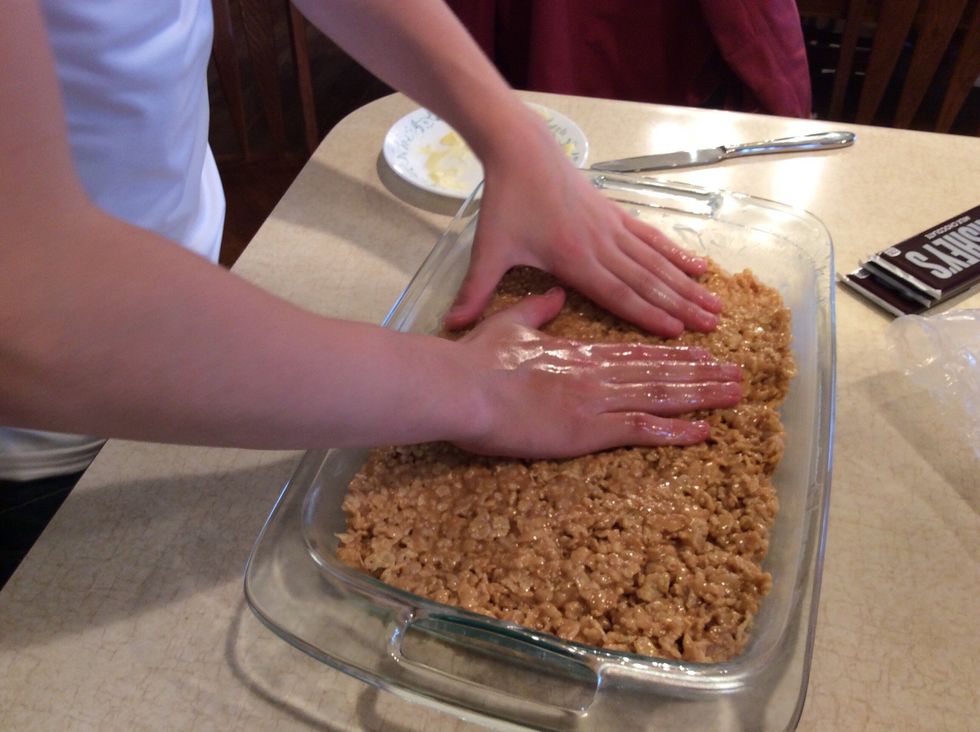 Put in pan and press down so the mixture is even