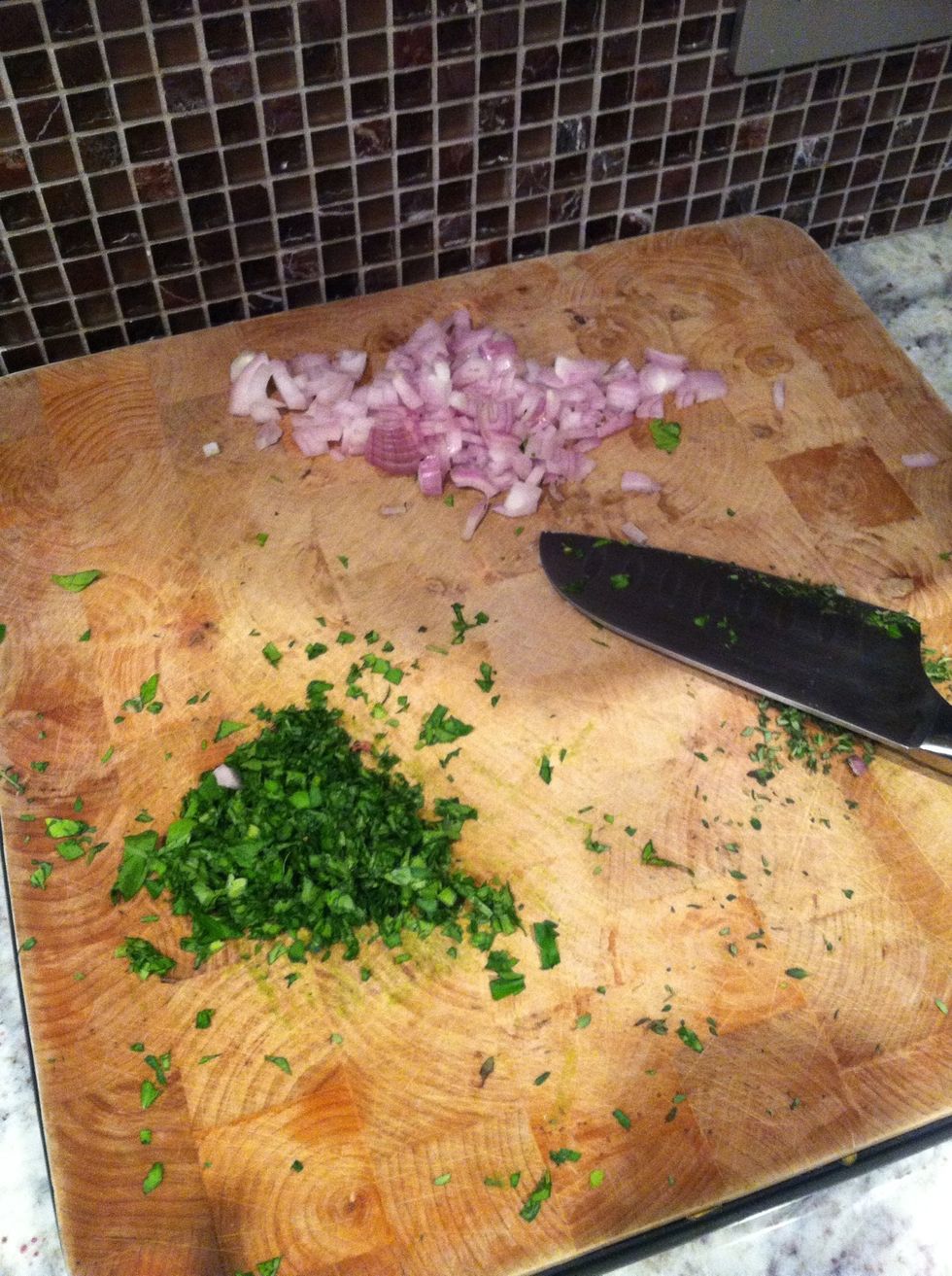 Put in shallots, let caramelize - leave parsley and thyme mix for later