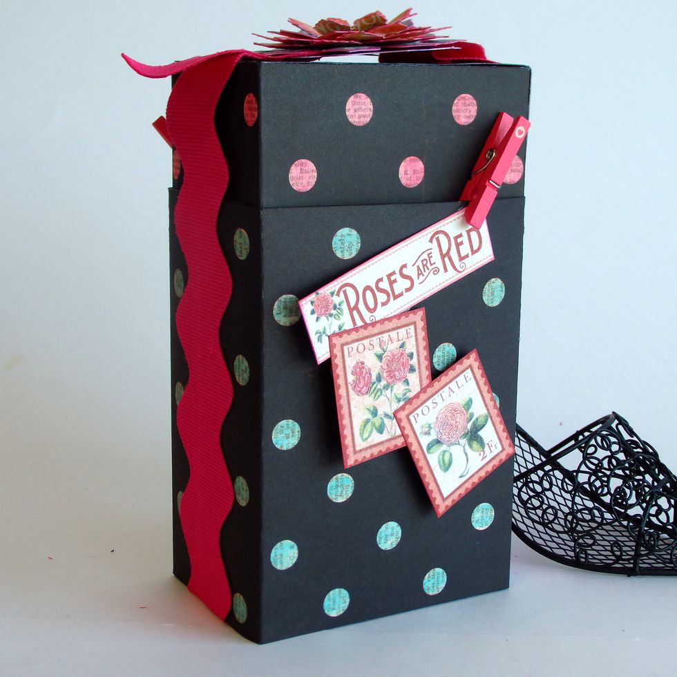 Put in the Box to cover and adhere Pink Chevron Ribbon on both side