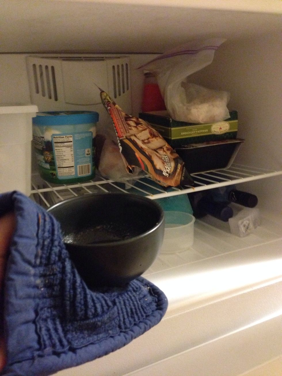 Put in the freezer for ~15 mins or until the butter is more solid. You can also put back in the fridge if you are prepping this earlier.