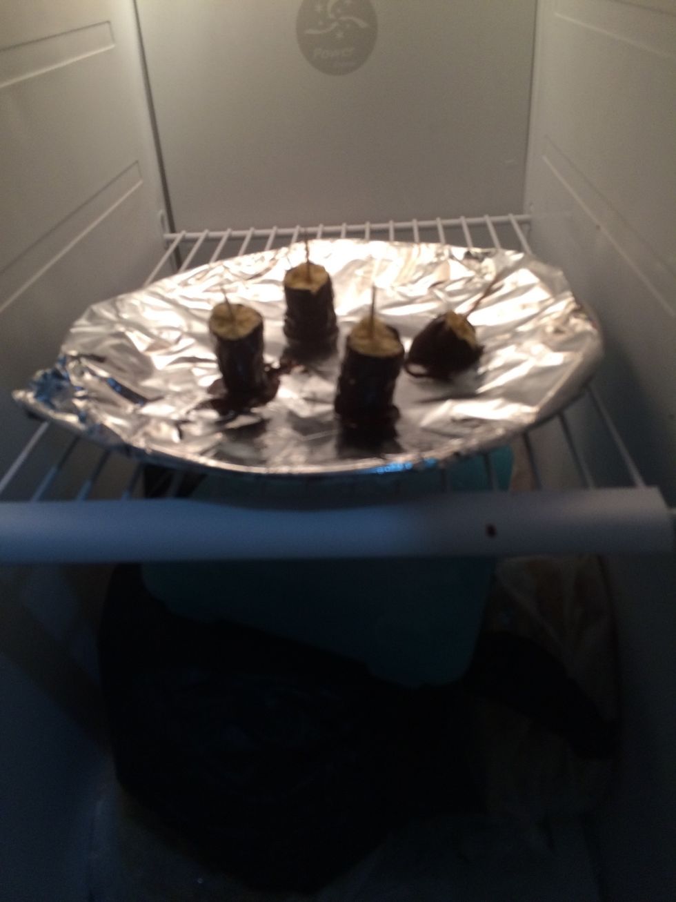 Put in the fridge for as long as you want. Make sure you keep them in the fridge for more than half an hour .