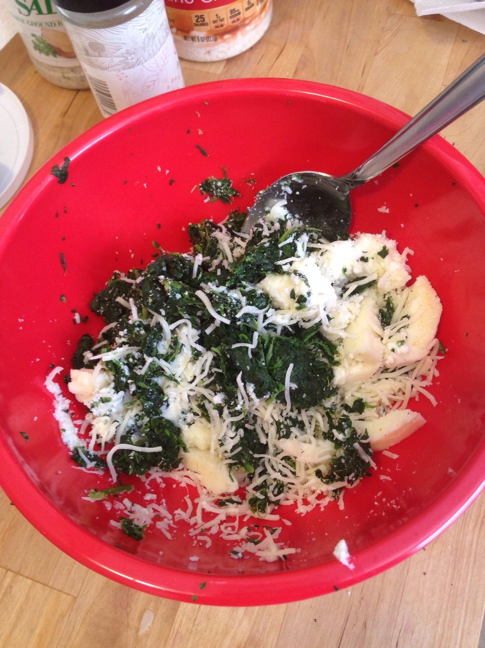 Put in the kitchen aid with the chicken.