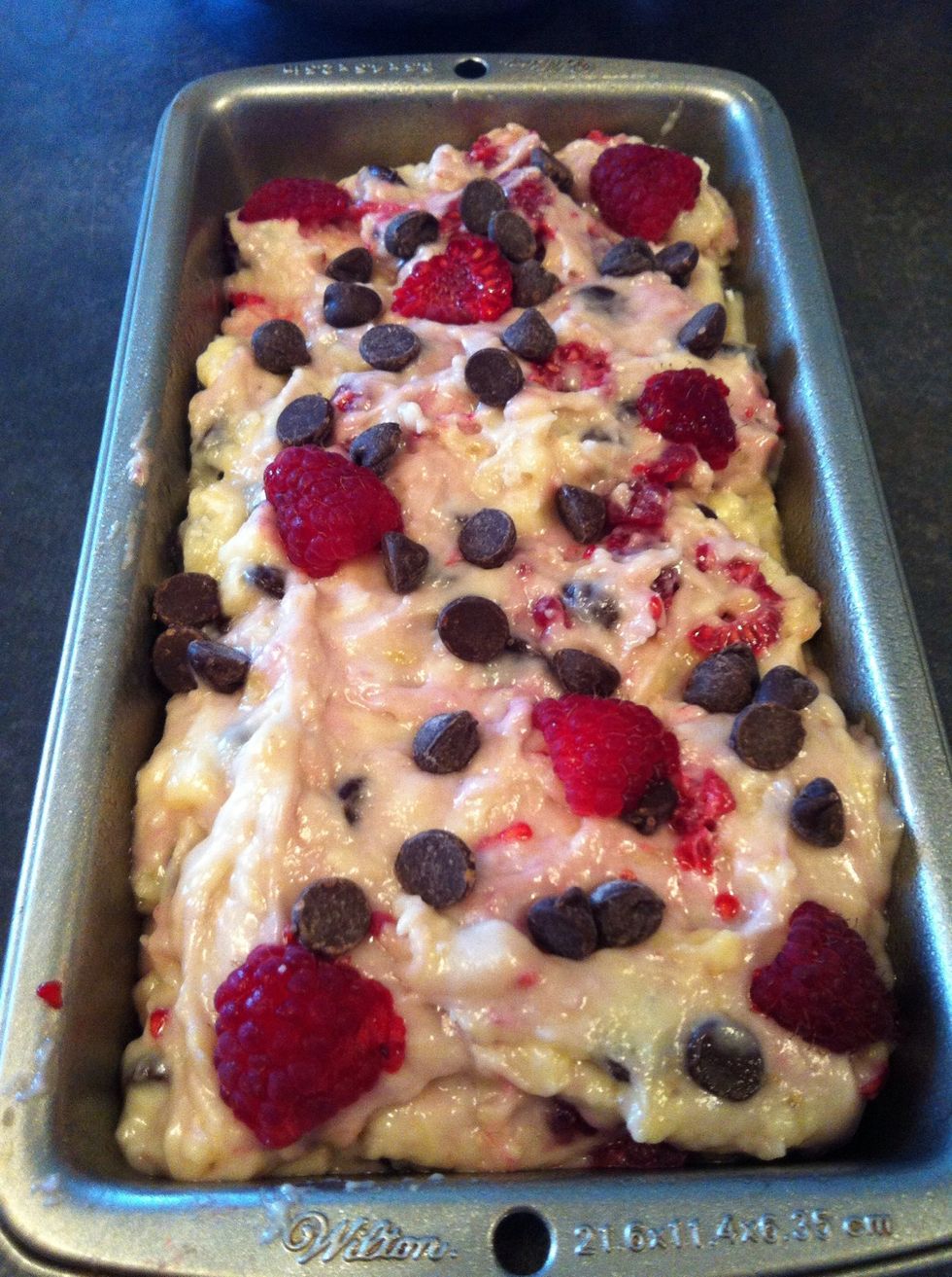 Put in the loaf pan and bake for 50-60 minutes or until an inserted toothpick comes out clean.