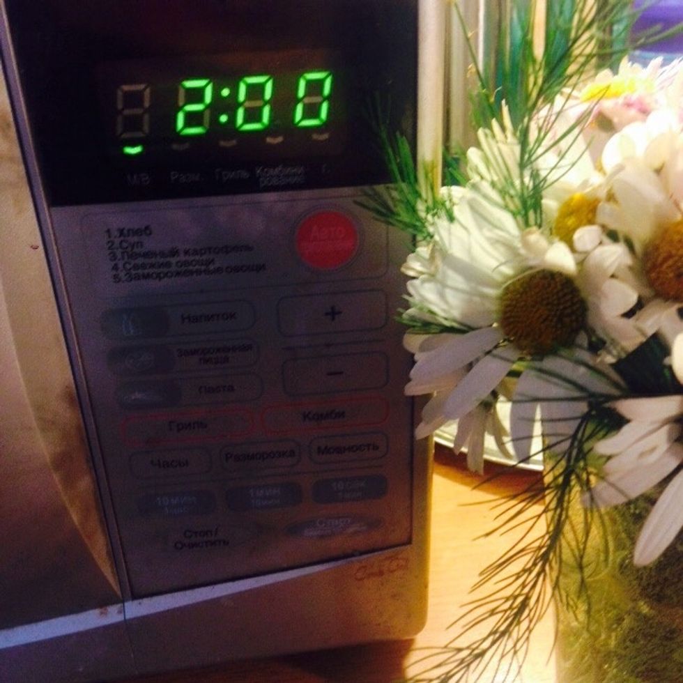 Put in the microwave for 2 mins. And check if it's ready with your fork or knife. I had to put it in the microwave for 30 seconds more