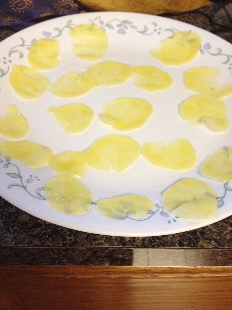 Put in the microwave for a minute on high and flip the chips (Be careful, they are hot. Use two forks if necessary.). Repeat.