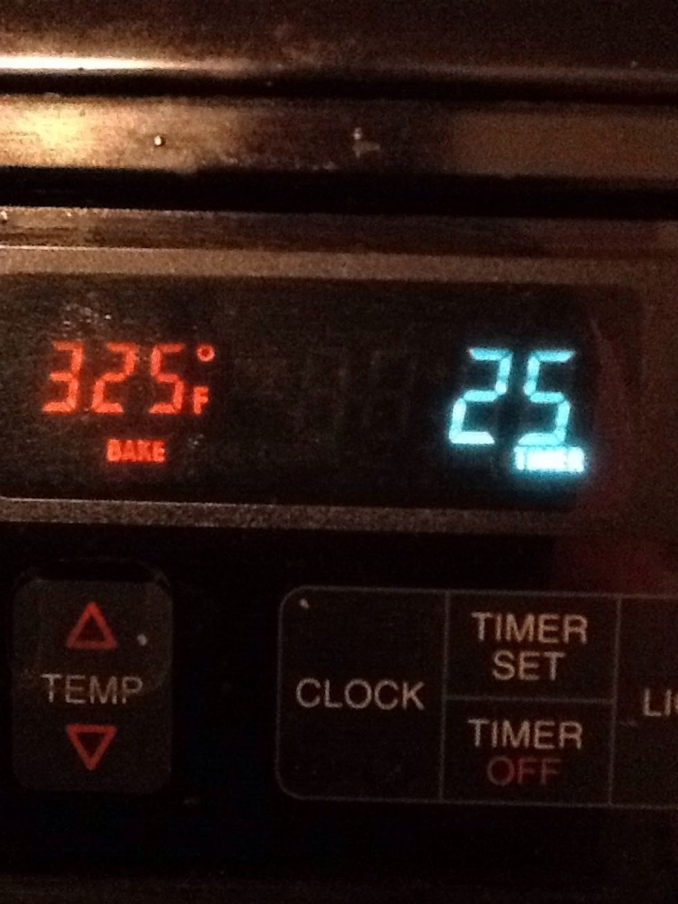 Put in the oven at 325 degrees and 25 minutes.