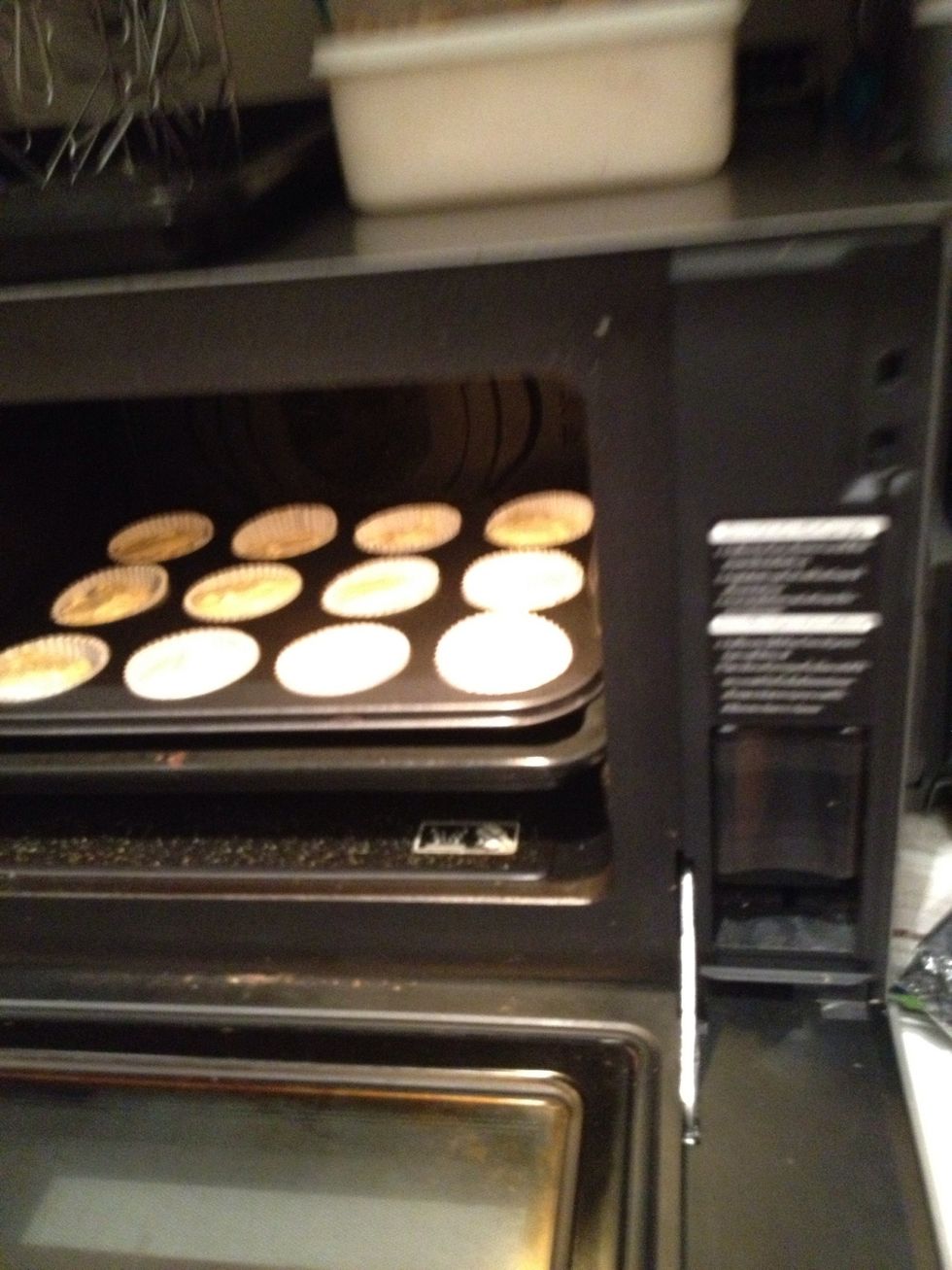 Put in the oven for 20 mins. Or until the cake is cooked (the screwer comes out clean from the centre of the muffins)