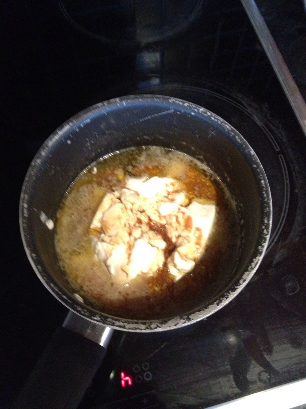 Put in the sour cream and cold coffee.