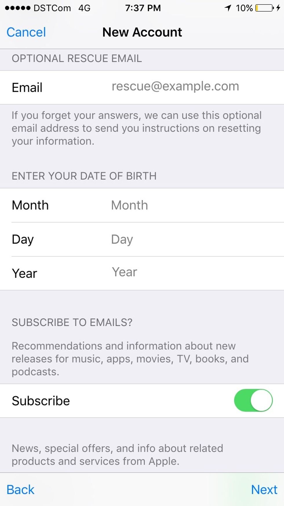 Put in your Date of Birth and click Next