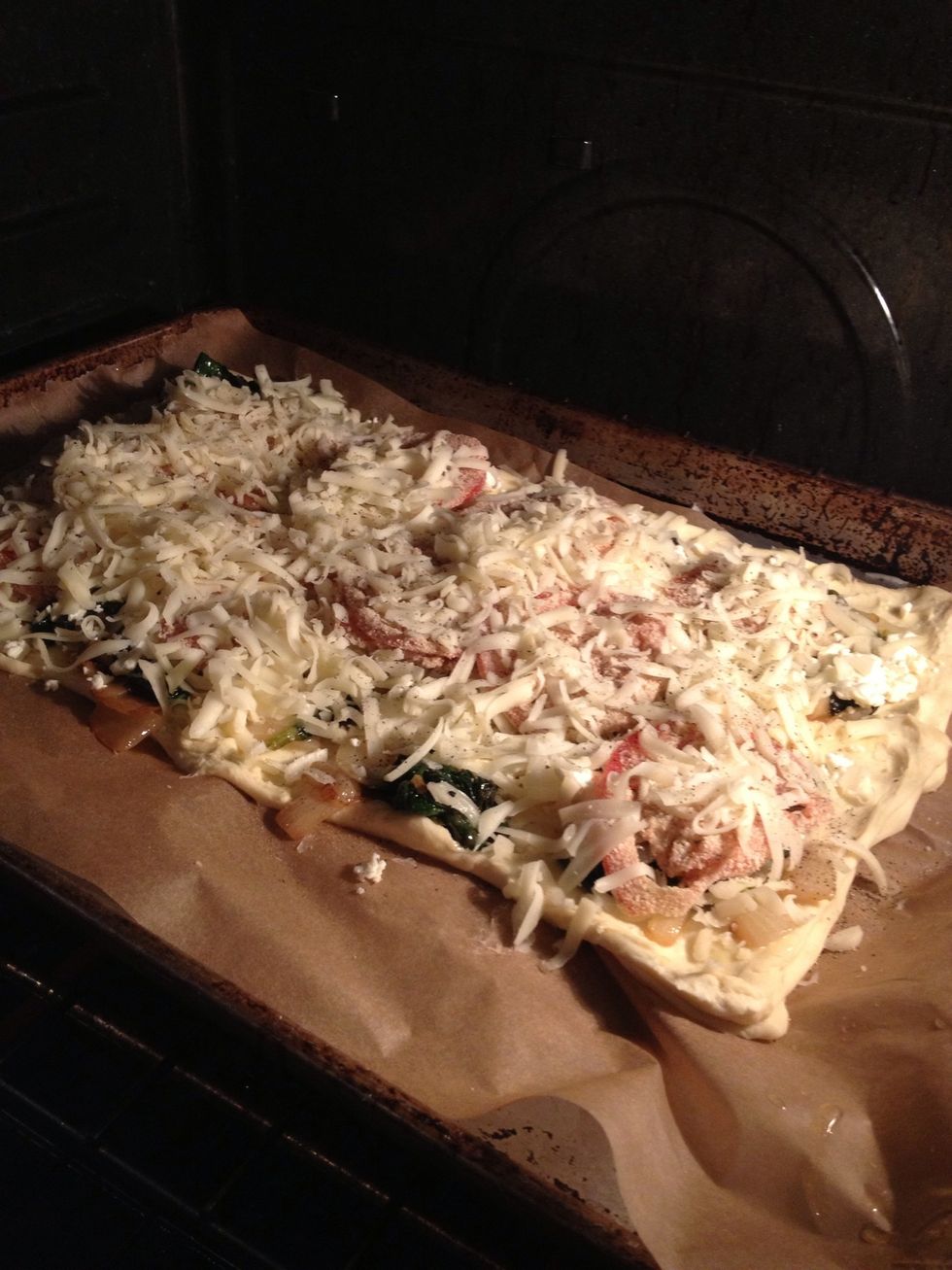 Put into a 400F oven for 25 minutes.