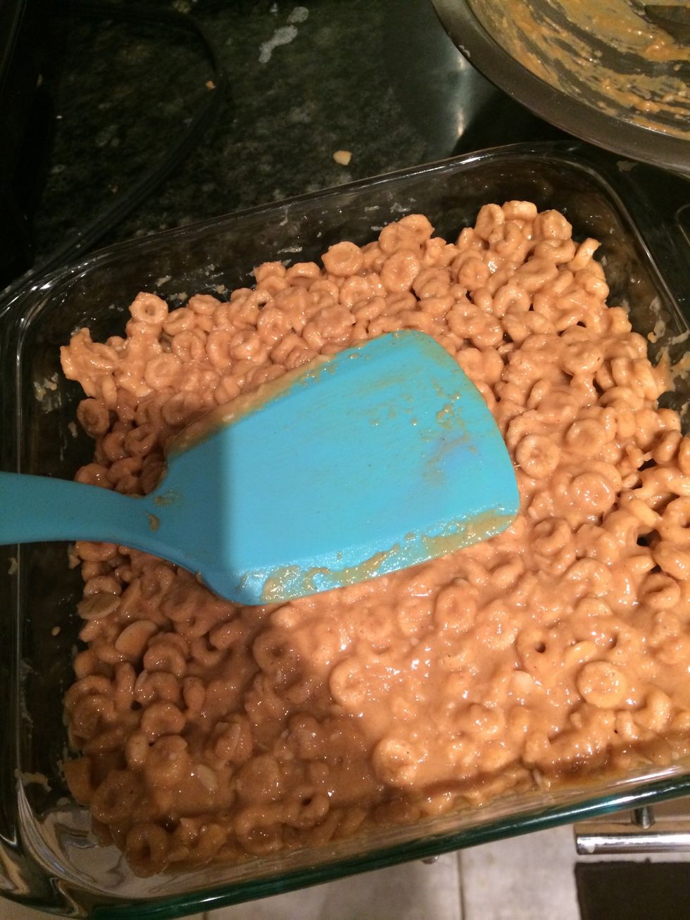 Put Into pan and flatten with a spatula