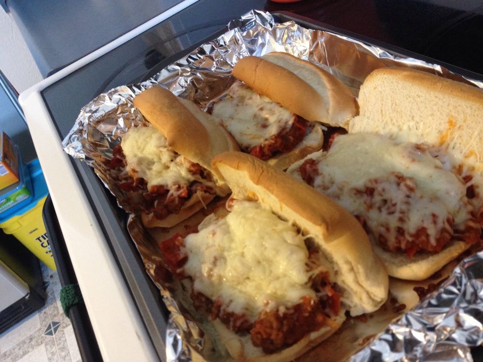 Put into the 400 degree oven and bake until cheese is melted and slightly browned. Took mine about 10 minutes.