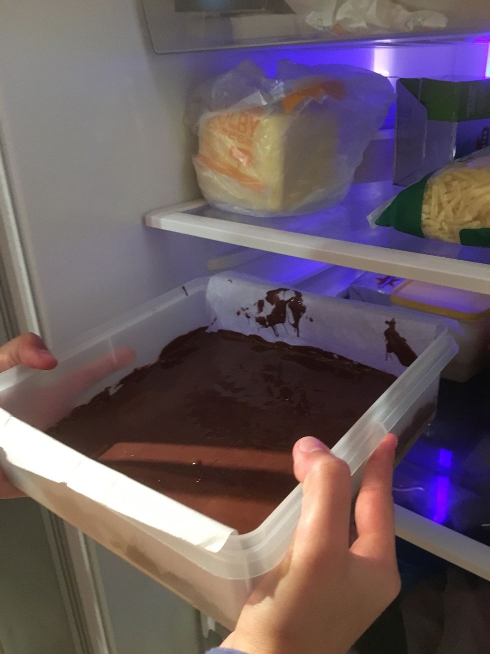 Put into the fridge and leave until it has set.