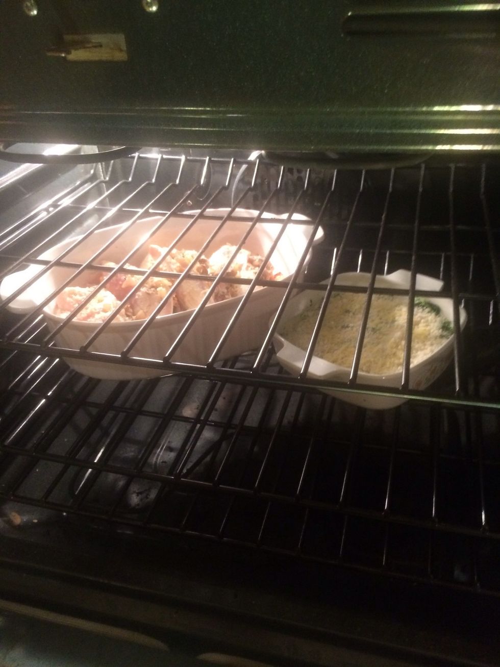 Put into the oven as well. Cook the spinach maria for about 20 to 25 minutes and the chicken for about 30