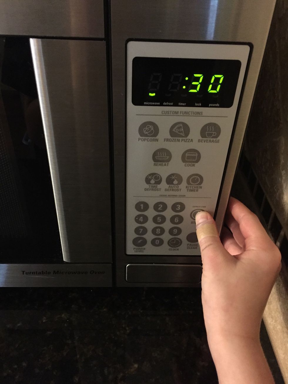 Put into the wicrowave for 45-30 seconds