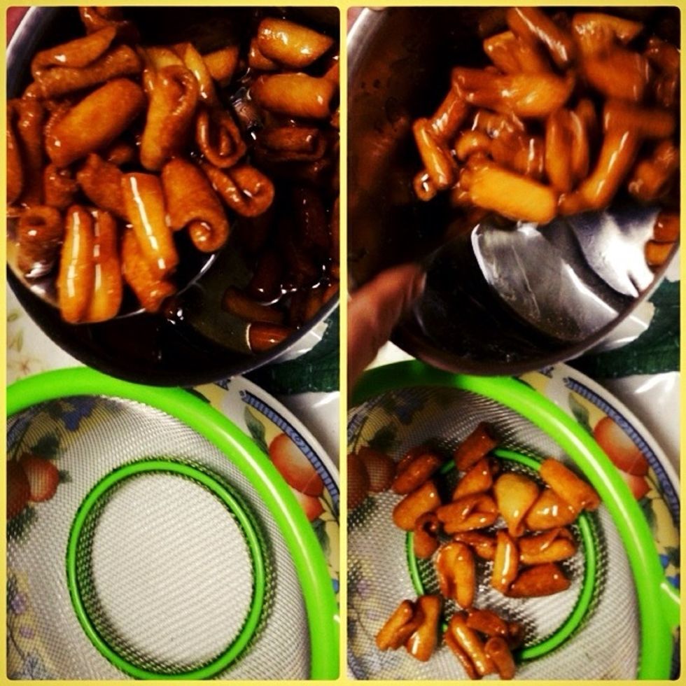 Put it in a colander to drop extra sweet drips.