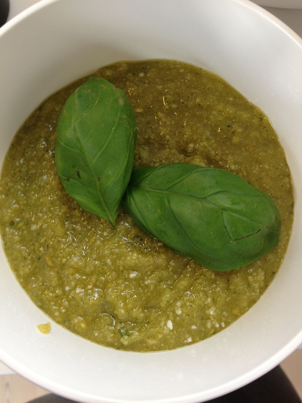Put it in a jar and decorate with some fresh basil leafs. Ready to serve