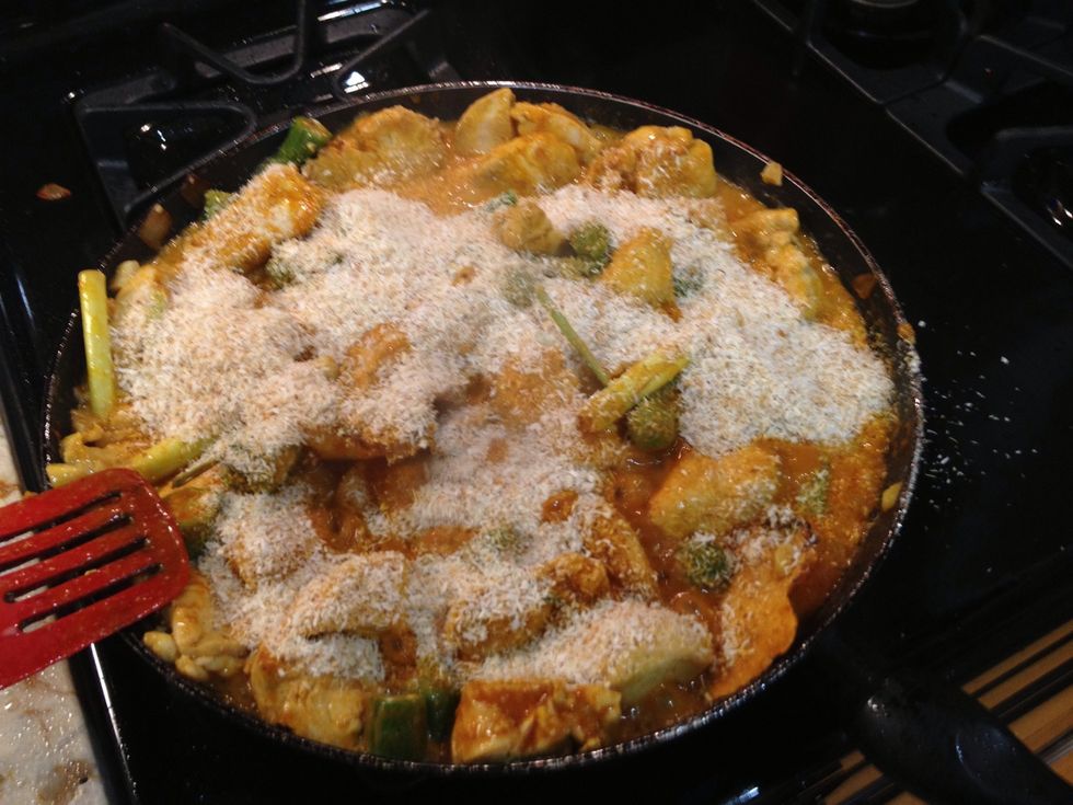 Put it in the chicken as the last step with a little more water then all done.