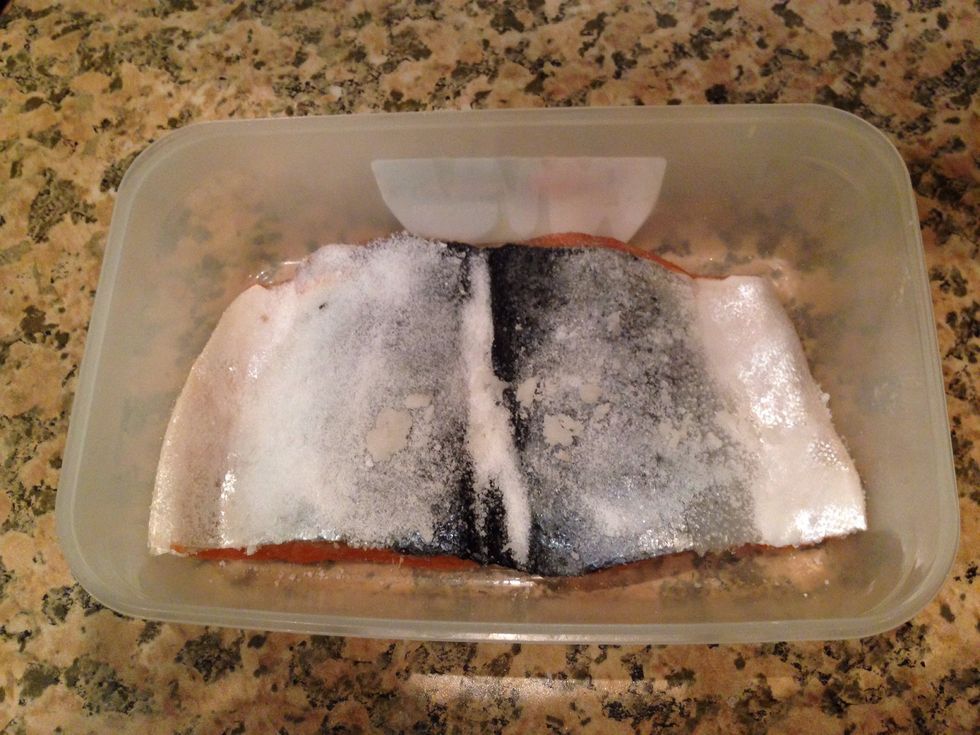 Put it in the dish and leave for 24 hours (room temperature). You should turn it over at least 2 or 3 times in these 24 hours!