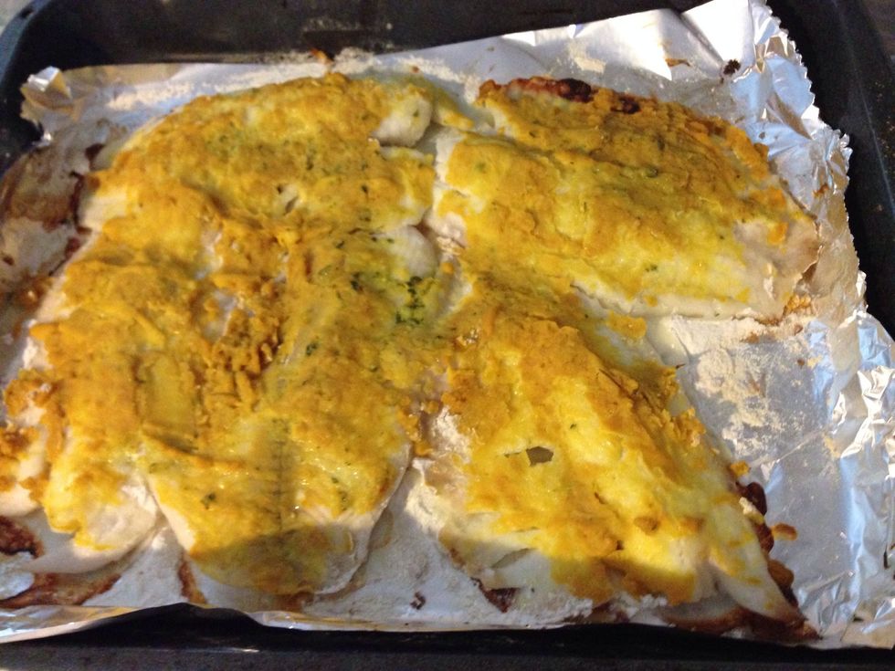 Put it in the oven 400 for 10 -15 minutes . Don't let it cook too mush so it doesn't break into pieces.