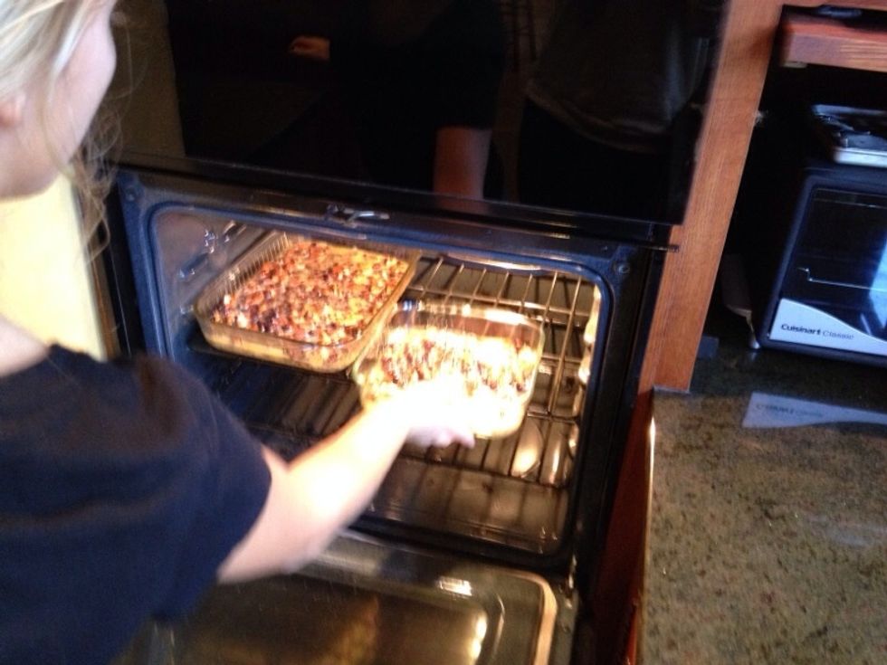 Put it in the oven and bake until the center is set (about half an hour)
