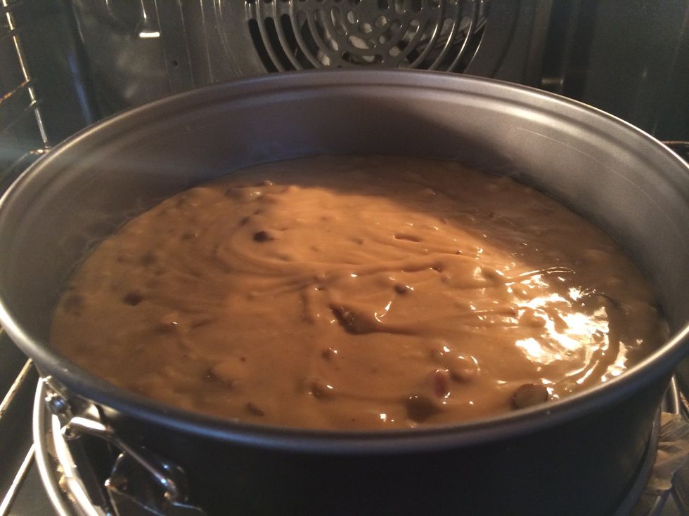 Put it in the oven at 175 degrees celsius. Bake for 45 minutes at the bottom region of the oven.