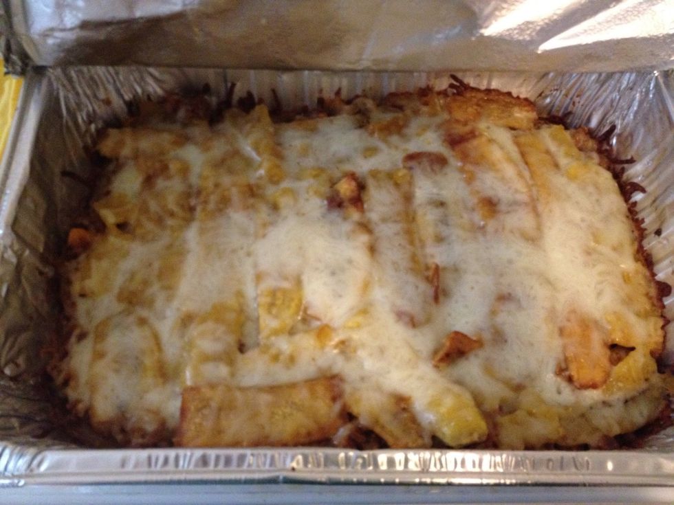 Put it in the oven at 350 degrees Fahrenheit for 30 min. This is the end result!
