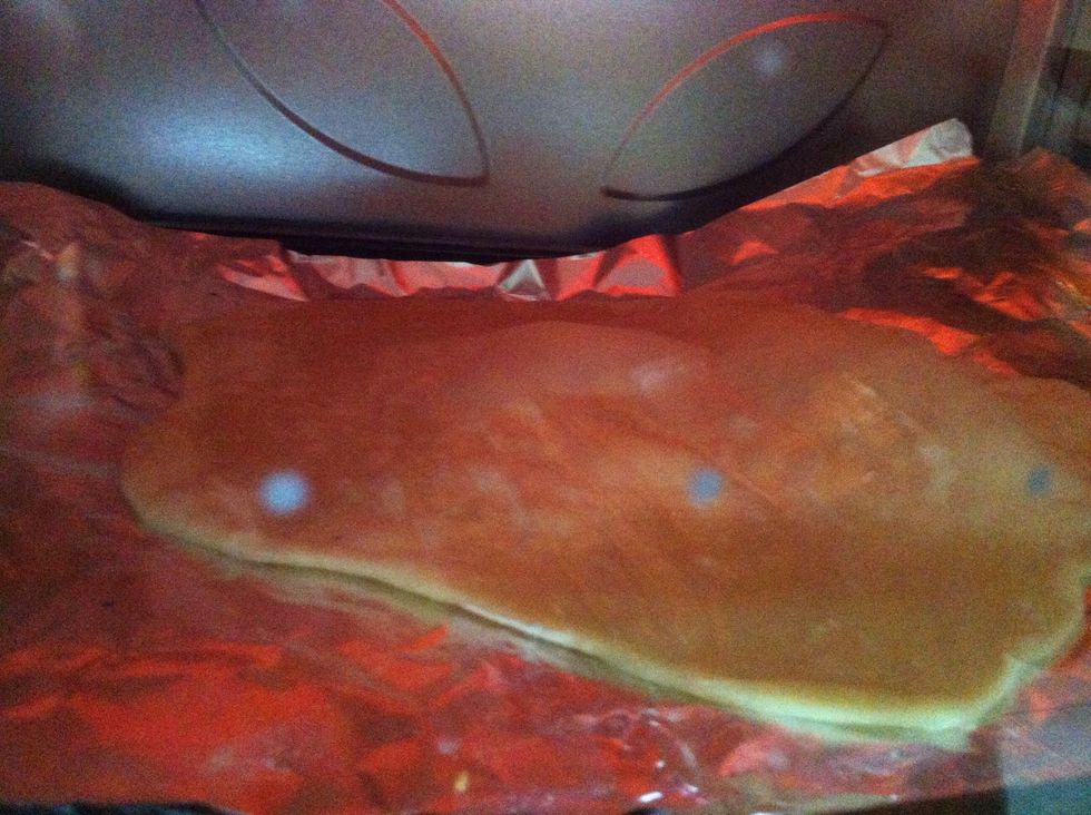 Put it in the oven in 150 c - be sure the oven is already hot-