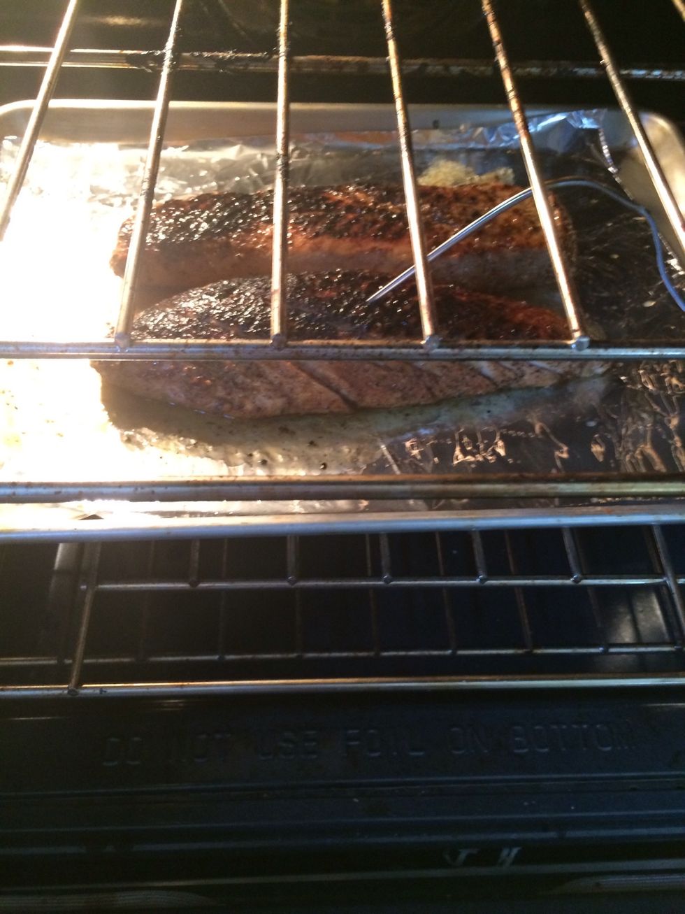 Put it In the oven & insert a therm. probe in the thickest part until the internal temp reaches 145f . This took about 20 min. This also depends how big the tenderloin is. Mine were each about 2lbs