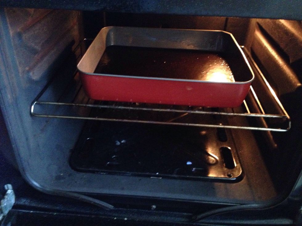 Put it in the preheated oven