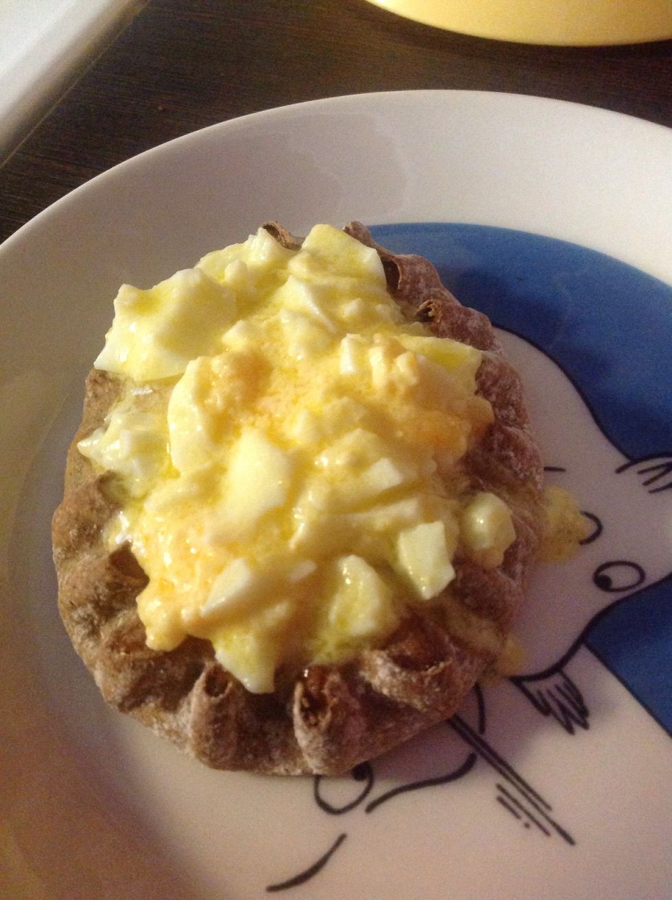 Put it on the Pie. If you are in a hurry like me, the butter is a bit runny, but the taste is fine.