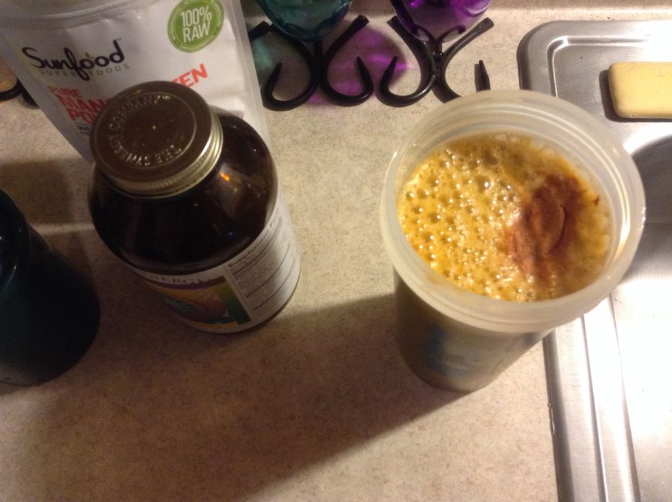 Put it on top! Don't put the powders in early, it makes thing hard on even the blender bottle.