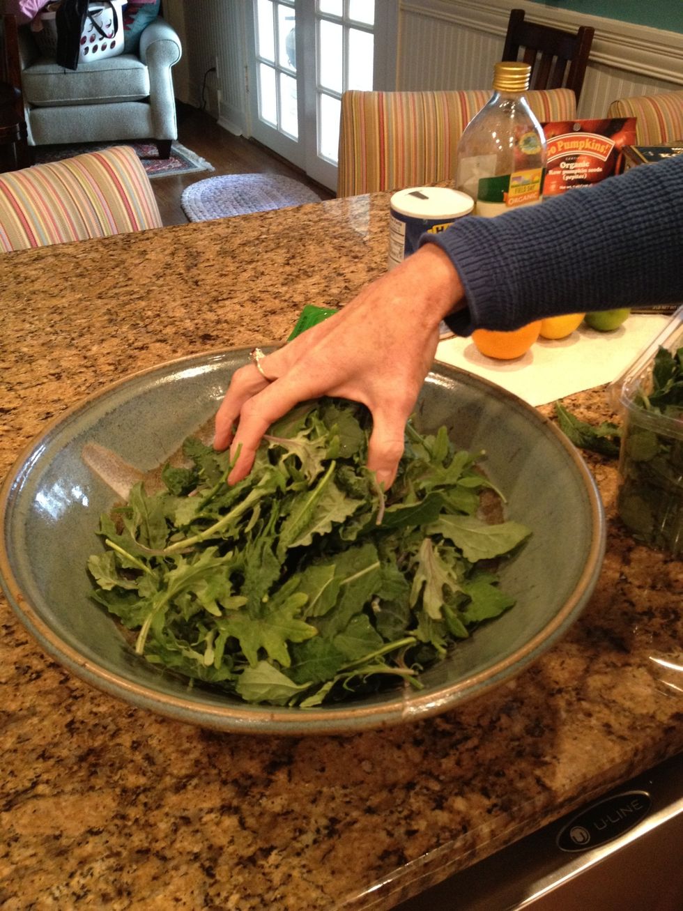 Put Kale into a large mixing bowl...