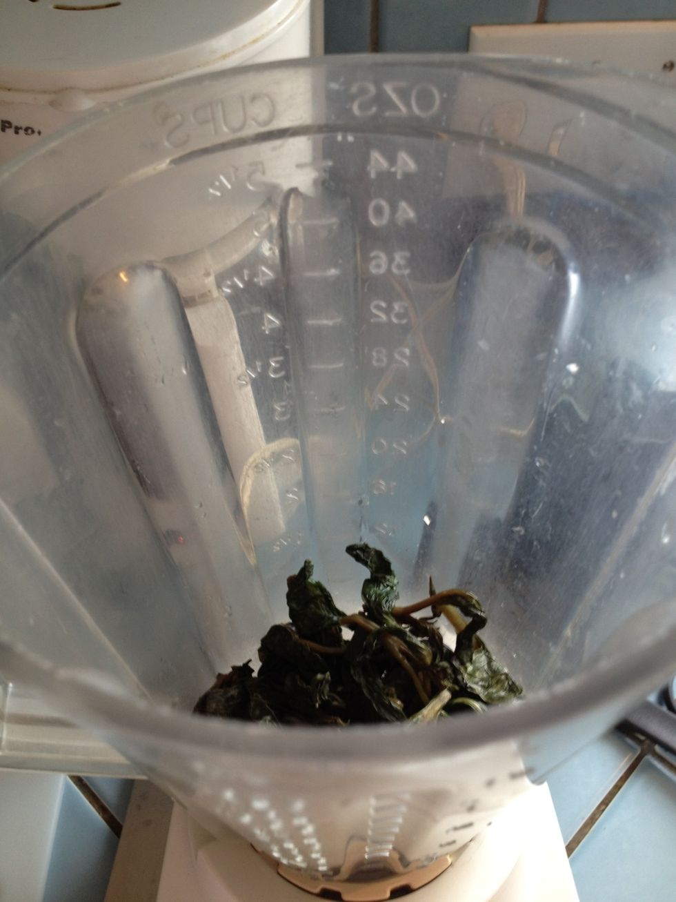 Put leaves into a blender.