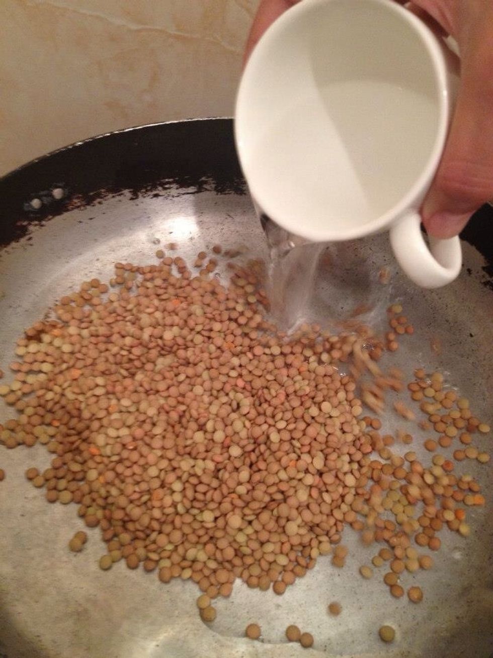 Put lentils in a saucepan then add the water