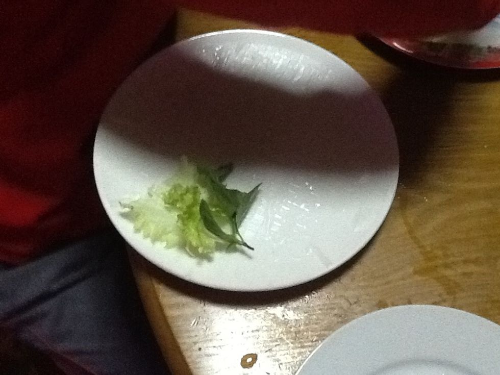 Put lettuce or mint or basil on the rice paper.