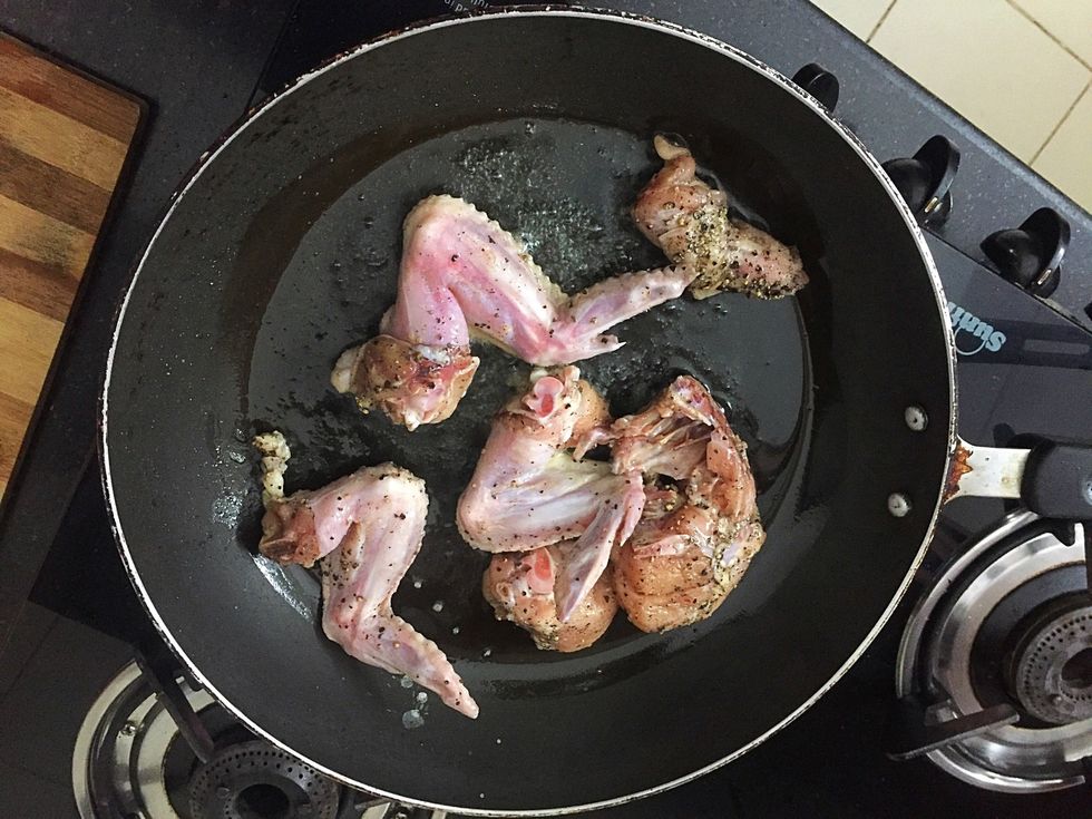 Put marinated chicken in to a hot skillet with oil and cook for 10 mins