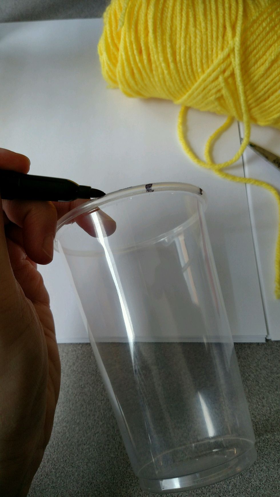 Put marks on the top of the cup where the cuts will be made. Make an ODD number of dots so you will have an odd number of cup slices! I recommend 7 or 9 for elementary beginners.