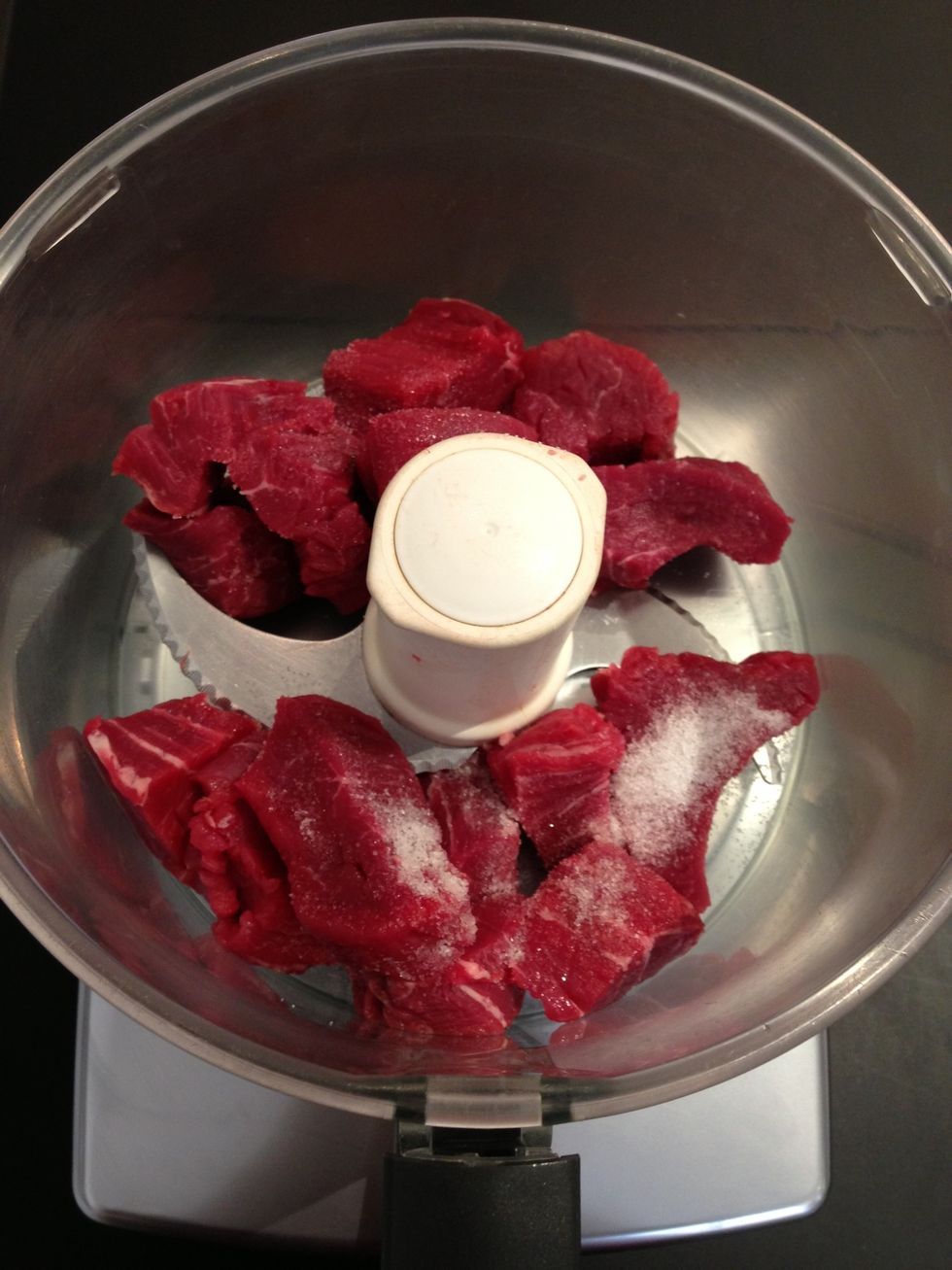 Put meat in the food processor