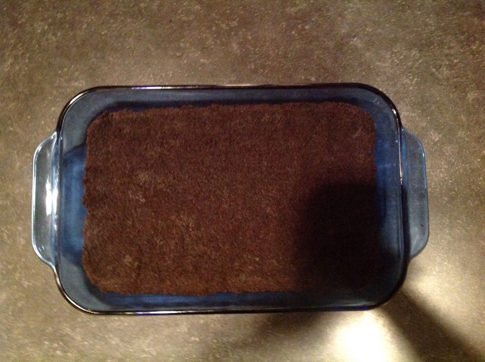 Put mixture into a 9x13 pan, press the crumbs to the bottom and then place in refrigerator while you are working on the next step.