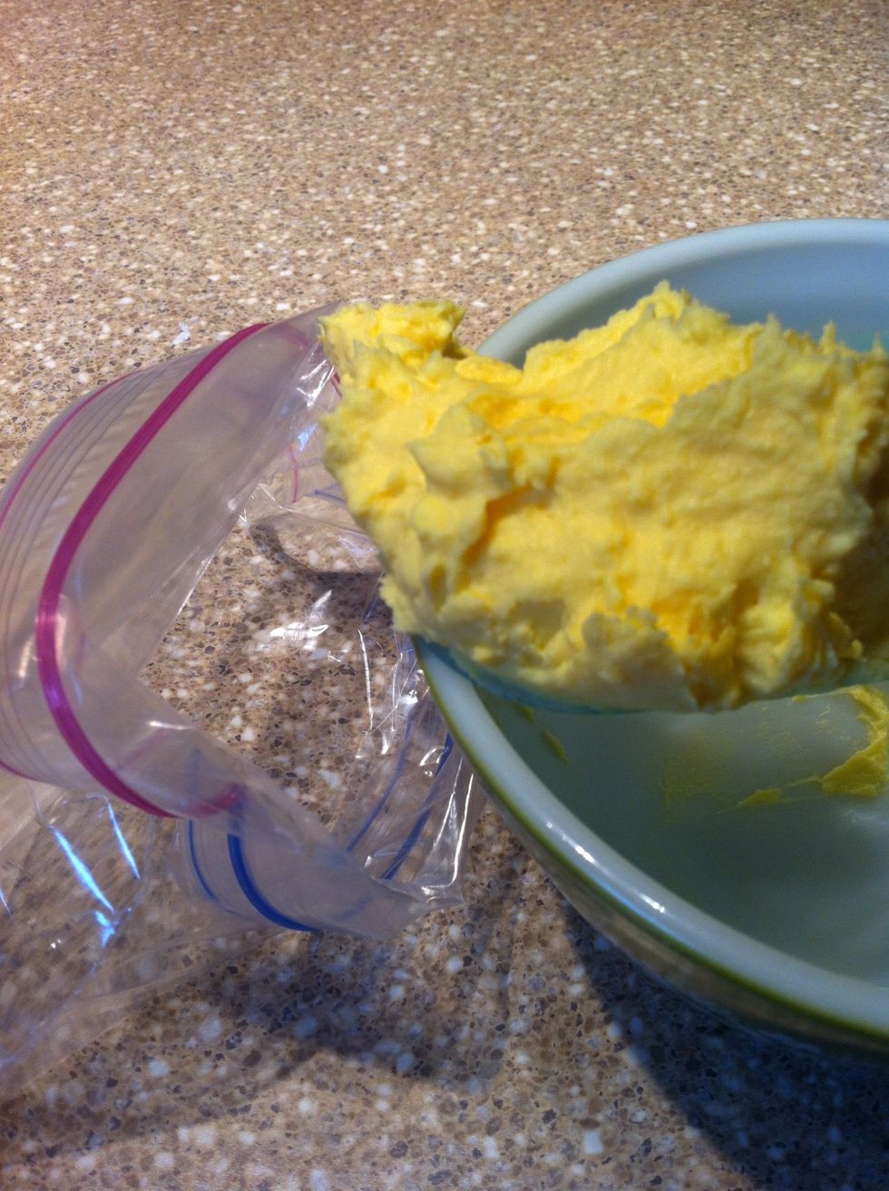 Put mixture into a bag (or just use a spoon to fill eggs)