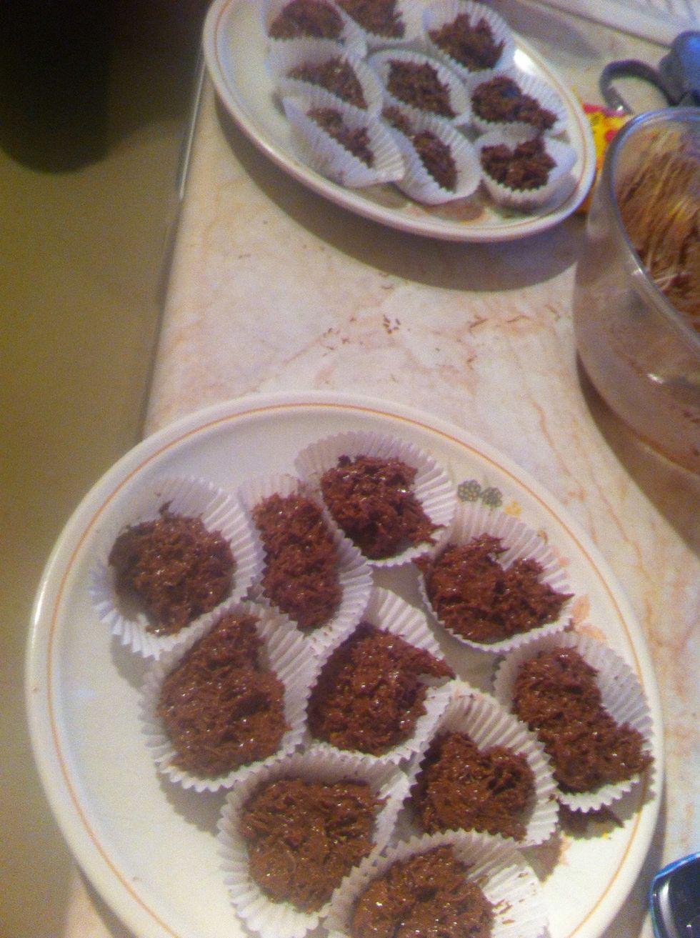 Put mixture into cases