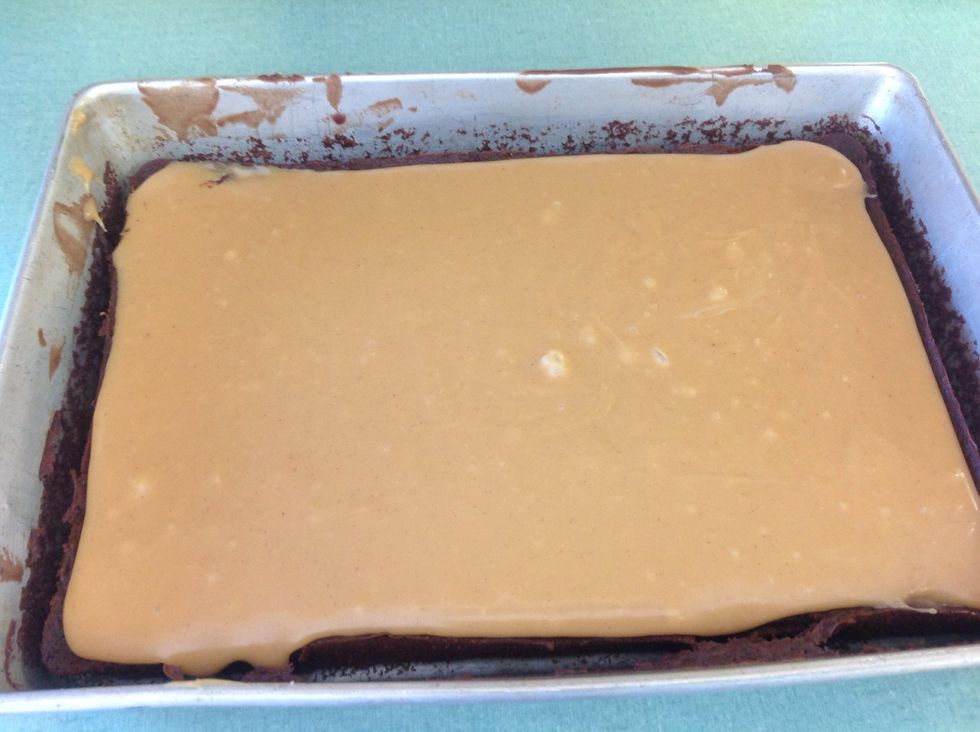 Put mixture over cold brownie bars.