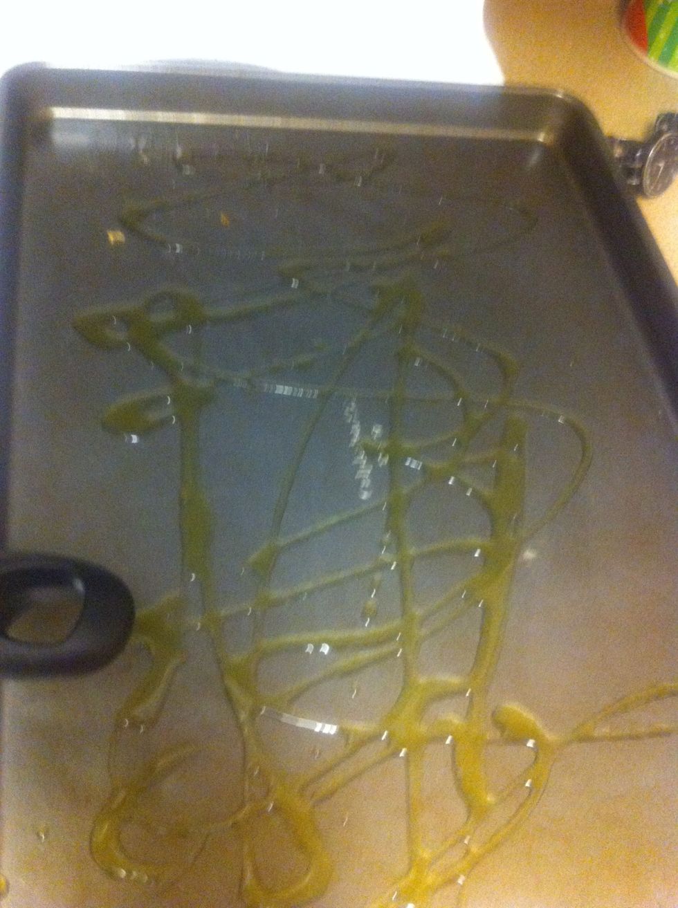 Put oil on cooking tray.Place chicken on a nonstick cooking tray and put more chicken on top