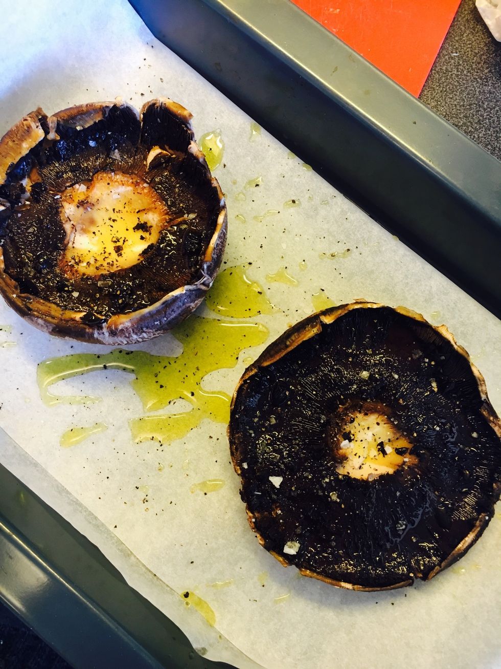 Put olive oil, salt and pepper on the mushrooms