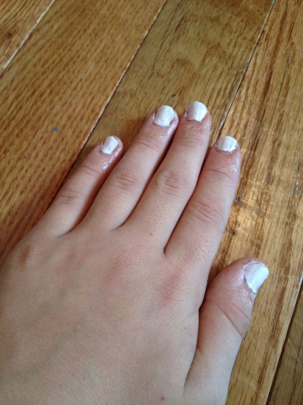 Put on 2 coats of your favorite white polish. (Nina Ultra Pro; Basecoat Ridgefiller)