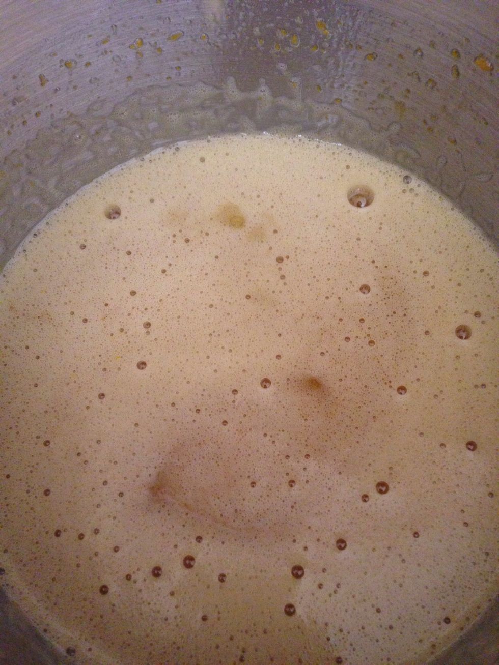 Put on a double boiler with low heat and stir constantly about 15 minutes