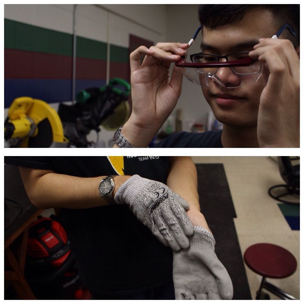 Put on gloves and safety goggles
