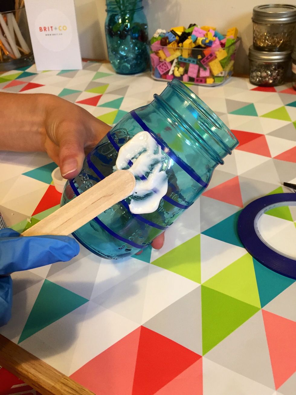 Put on latex glove then apply layer of etching cream. Make sure the layer is relatively thick!